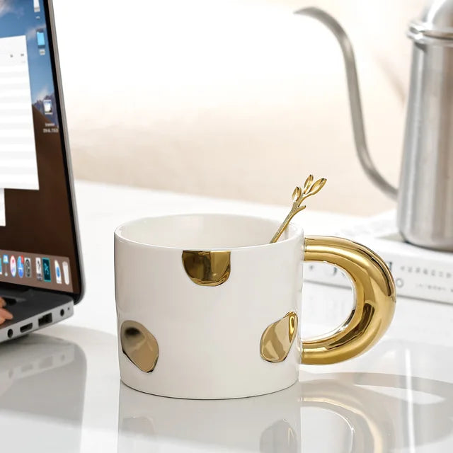 Gold-Plated Polka Dot Coffee Tea Mug 12 oz