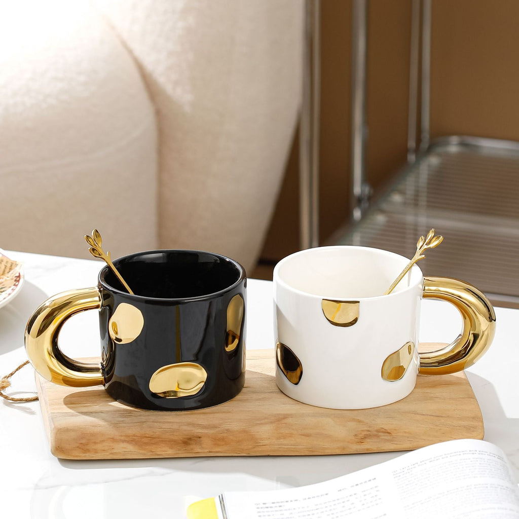 Gold-Plated Polka Dot Coffee Tea Mug 12 oz