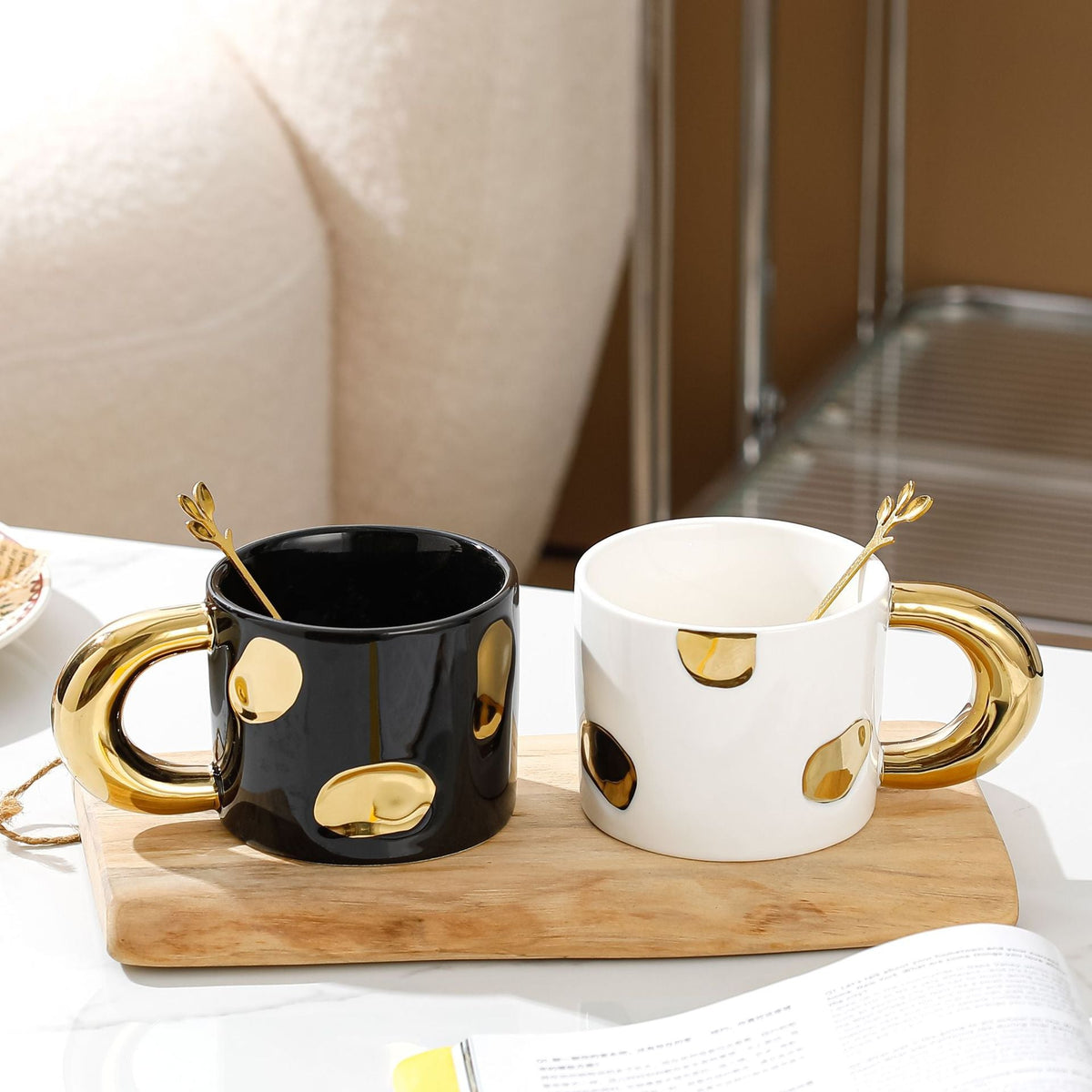 Gold-Plated Polka Dot Coffee Tea Mug 12 oz