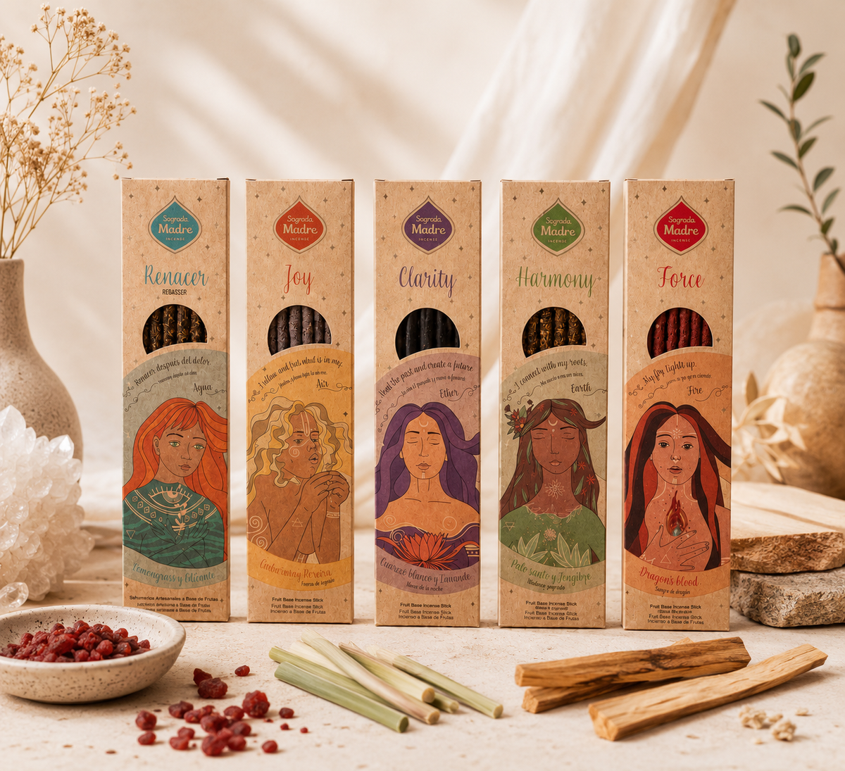 Elements Incense Collection – Earth, Air, Fire & Water Elemental Incense Sticks Set for Ritual