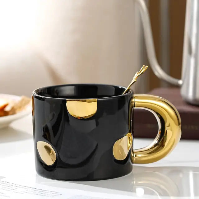Gold-Plated Polka Dot Coffee Tea Mug 12 oz
