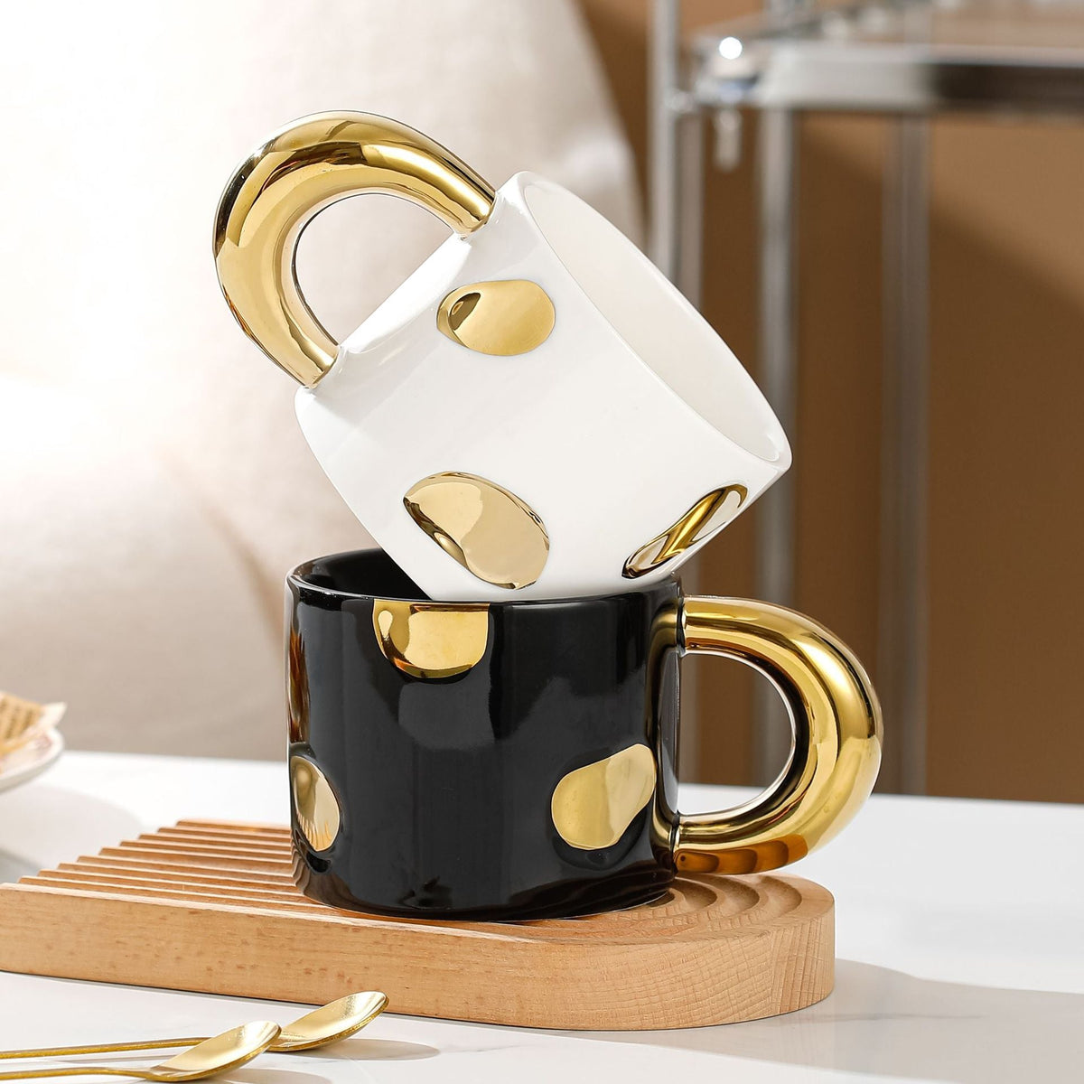 Gold-Plated Polka Dot Coffee Tea Mug 12 oz