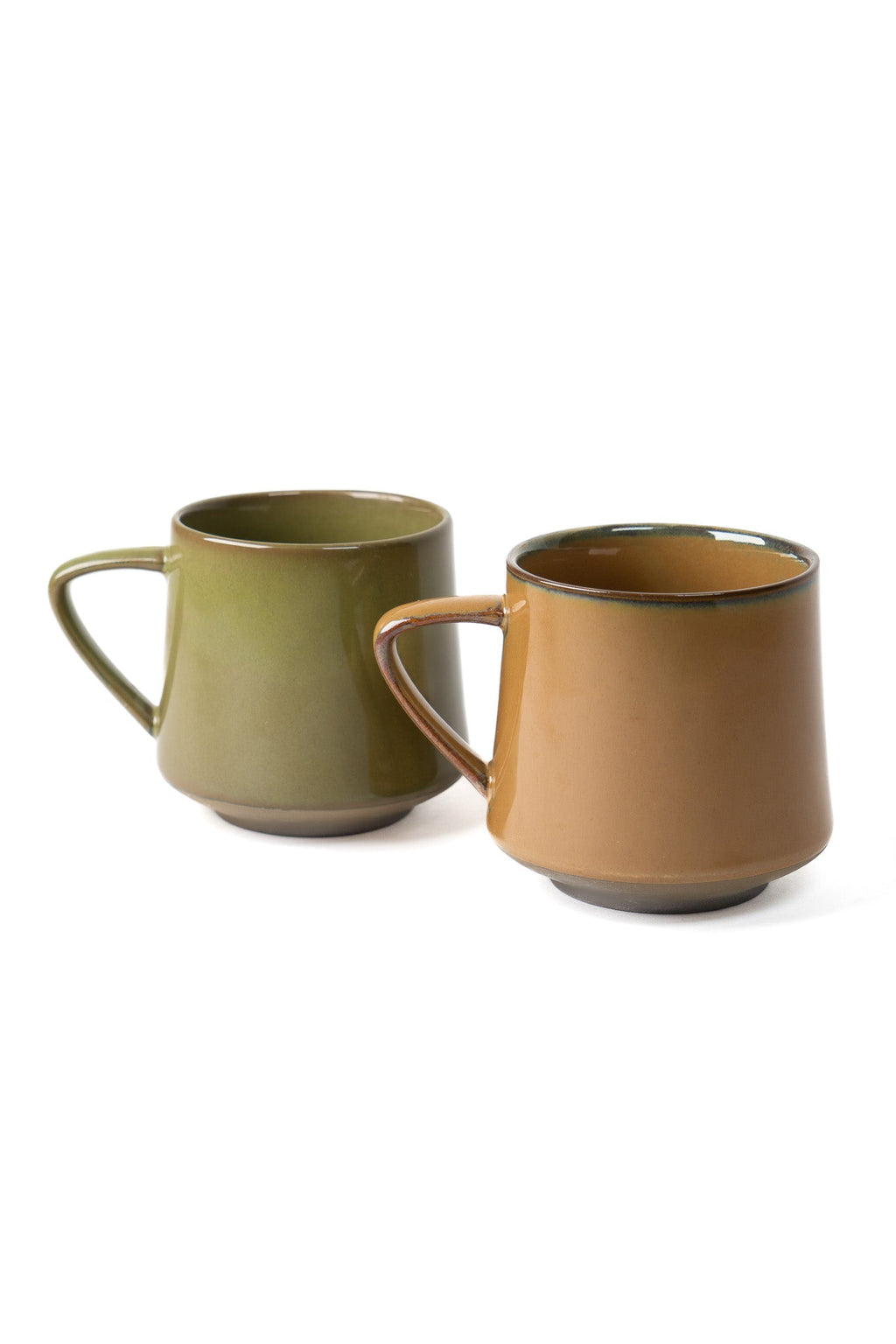 Tan and Olive Colored Dip Glazed Ceramic Mug