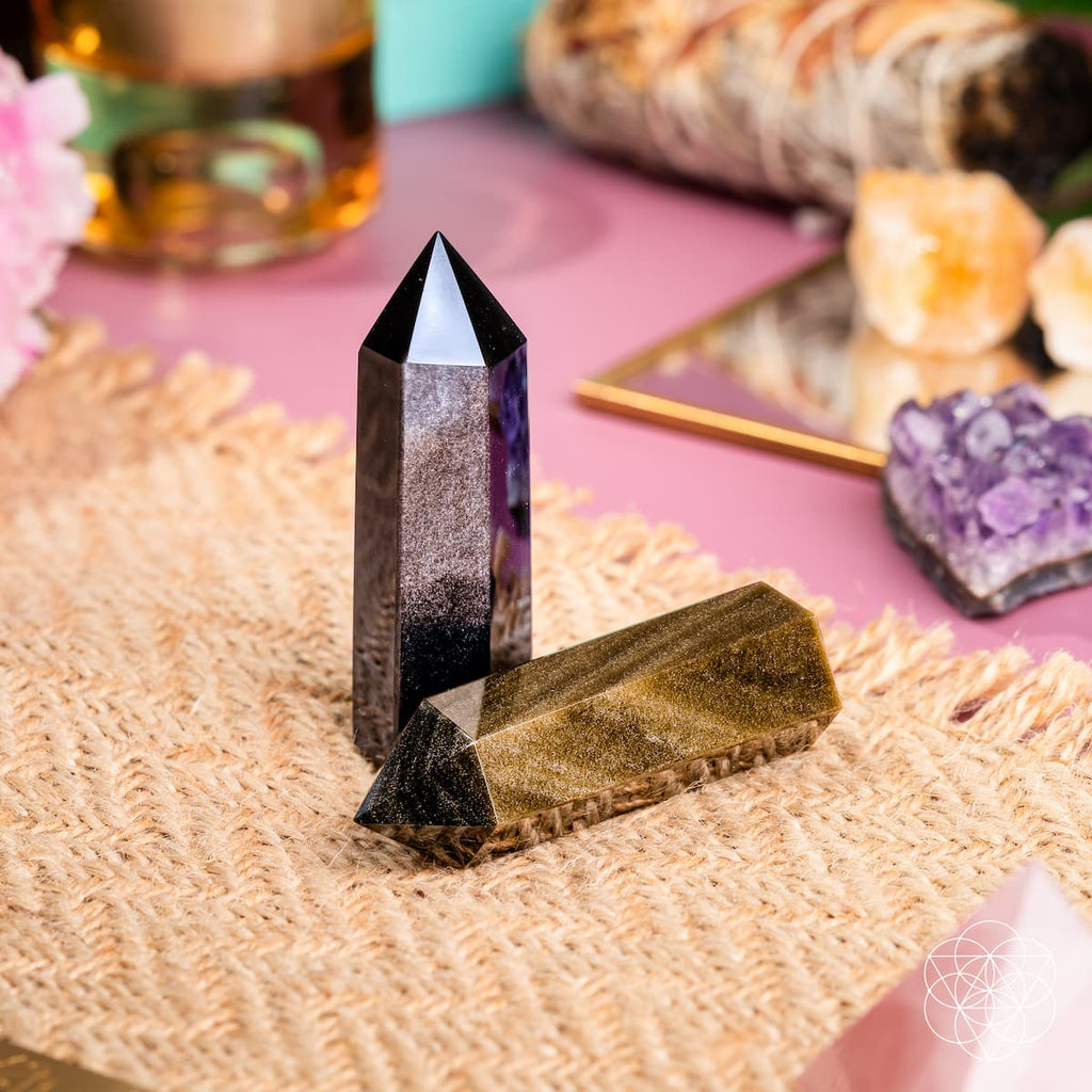 Gold & Silver Sheen Obsidian Points