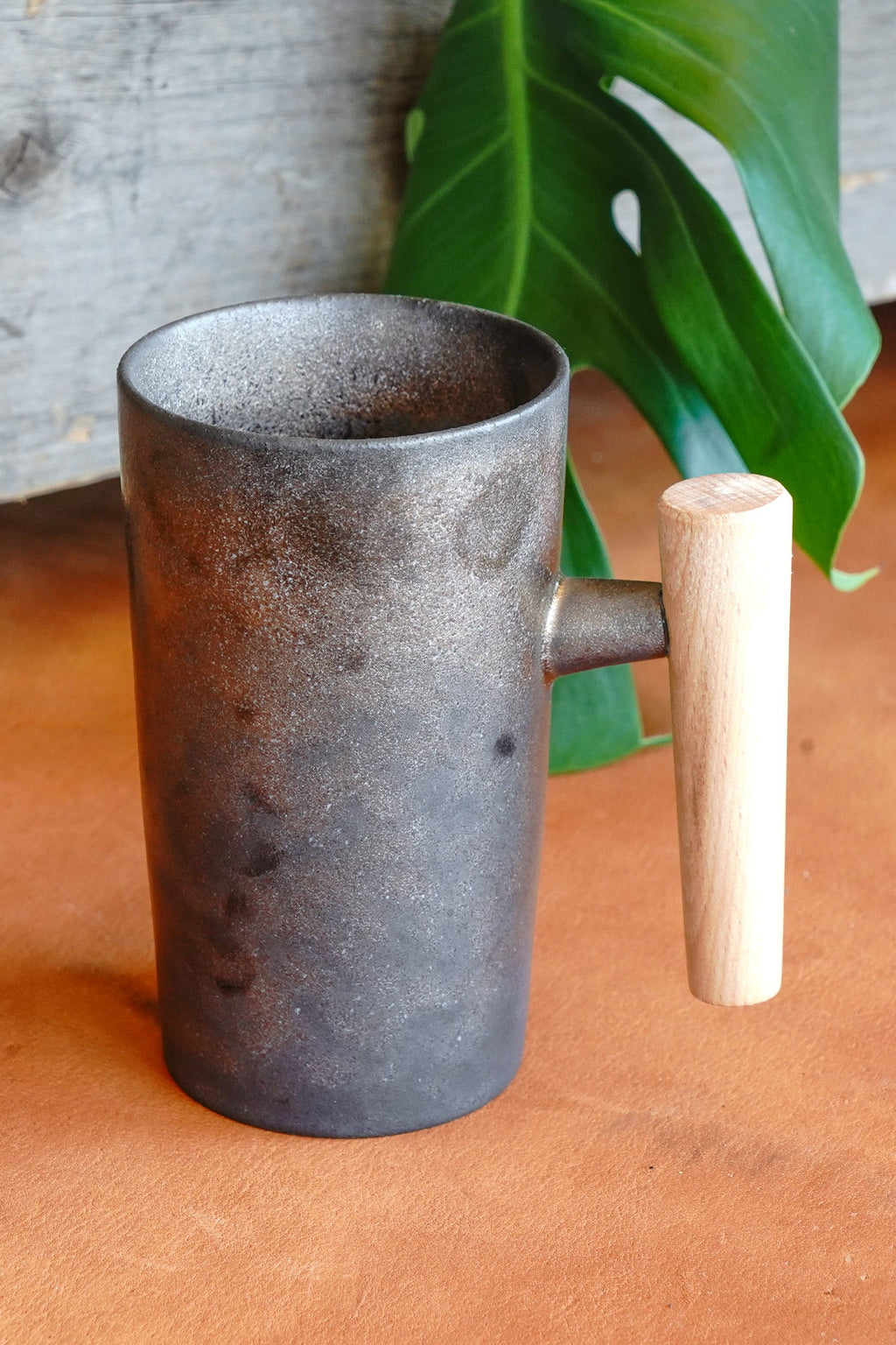 Industrial-Chic Mug with Wooden Handle