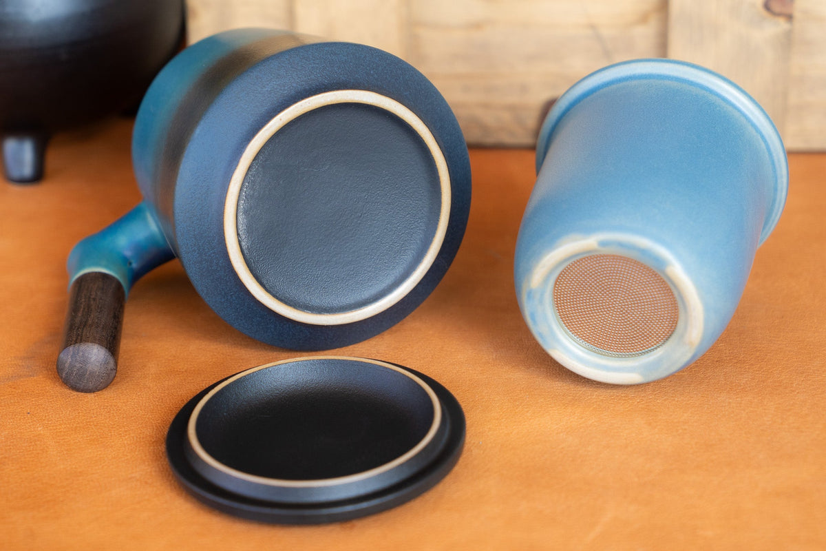 Modern Japanese Inspired Blue Ceramic Tea Steeping Mug - Short