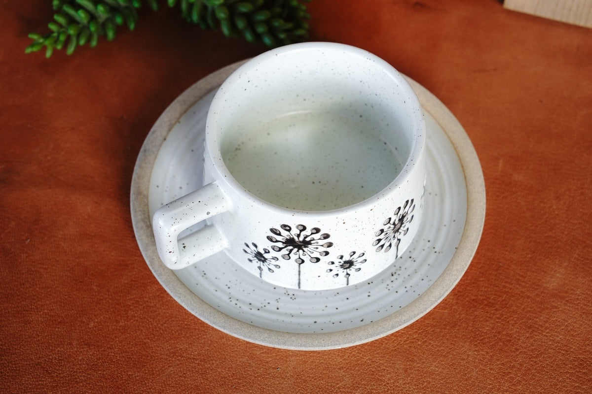 Cottagecore Embossed Mug Set | Silver Metallic Floral Design