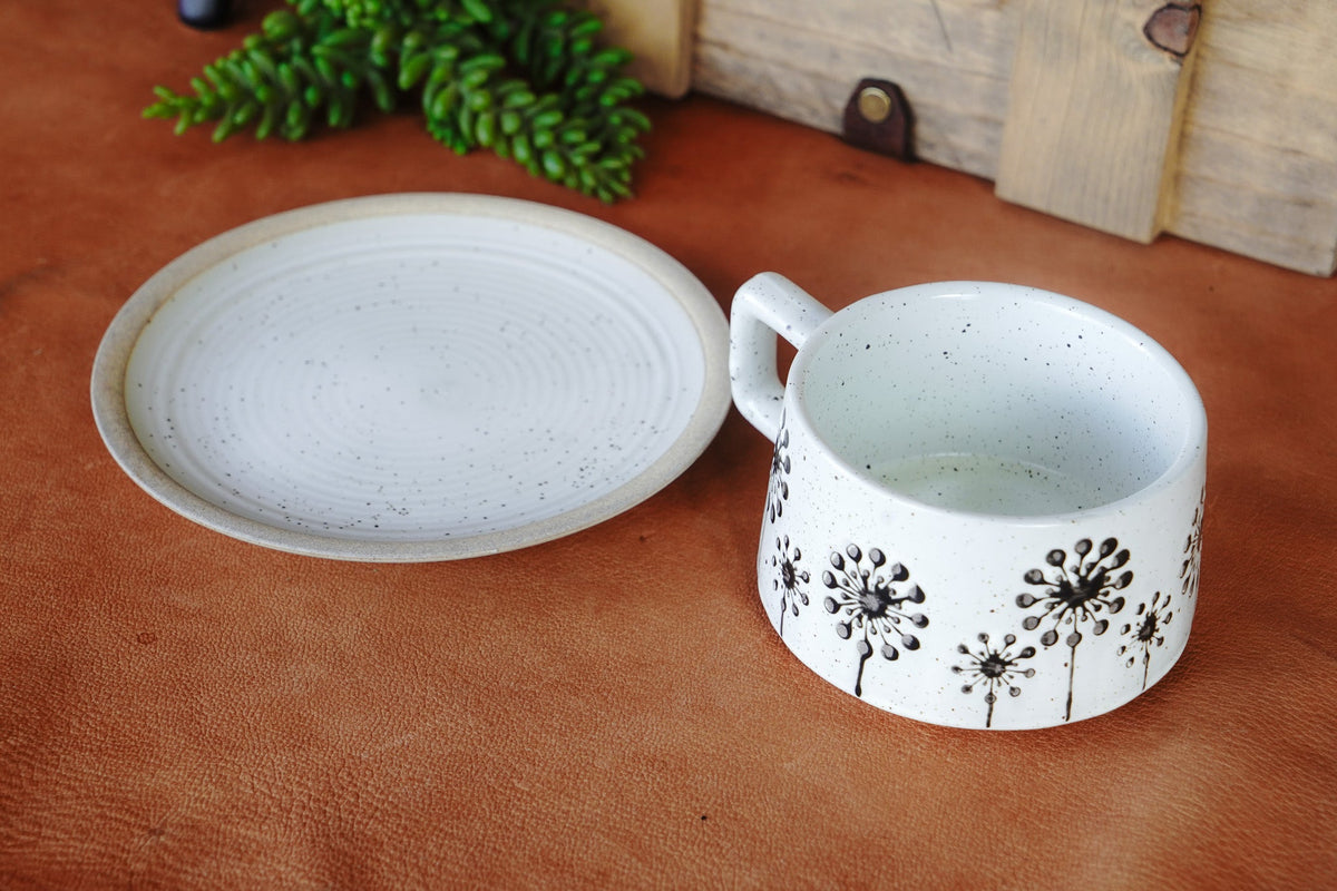 Cottagecore Embossed Mug Set | Silver Metallic Floral Design