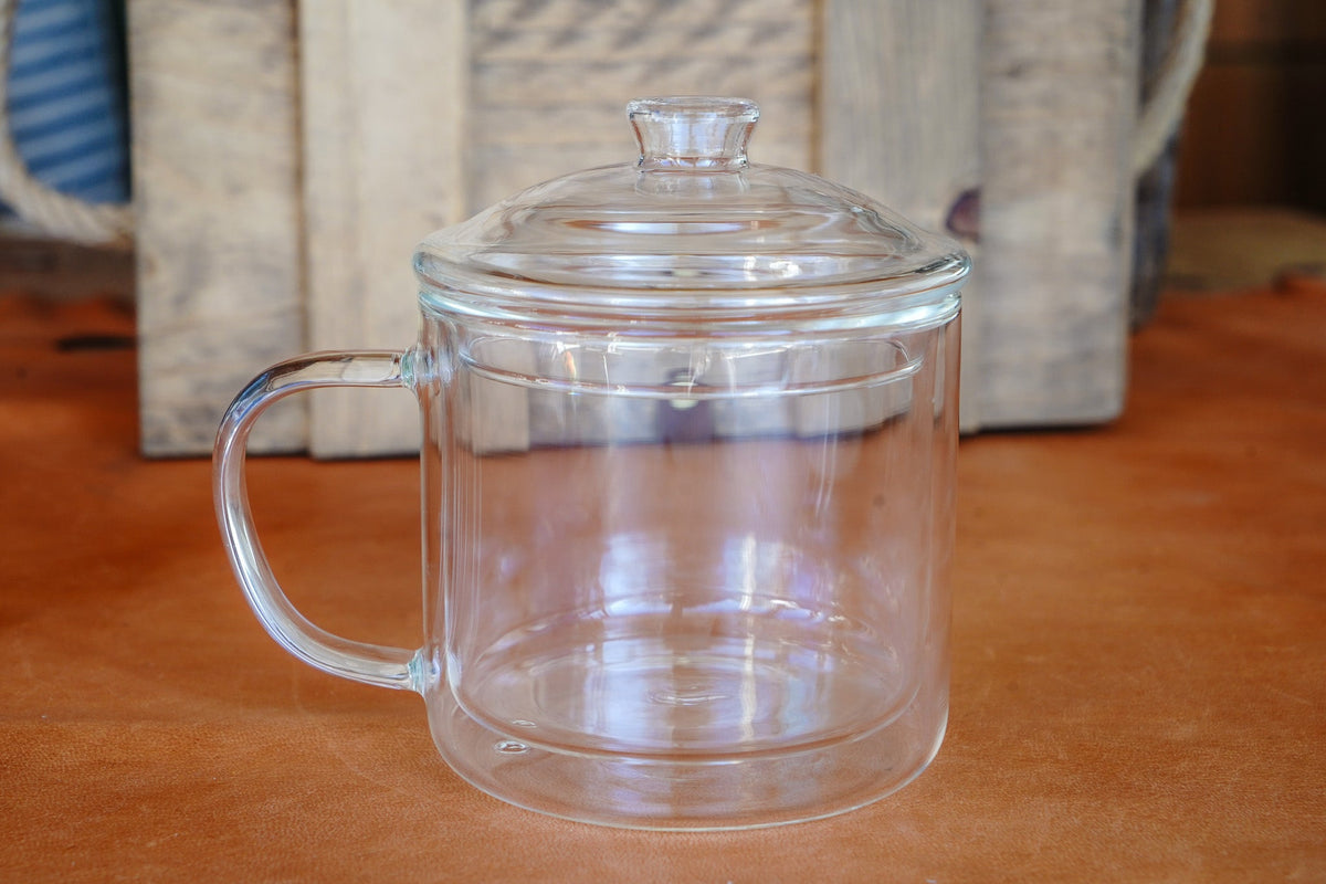 Traditional Double Walled Glass Mug with Lid