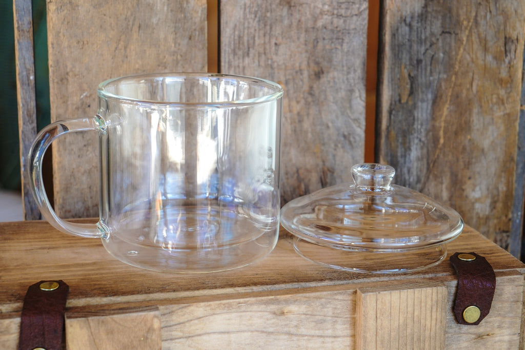 Traditional Double Walled Glass Mug with Lid