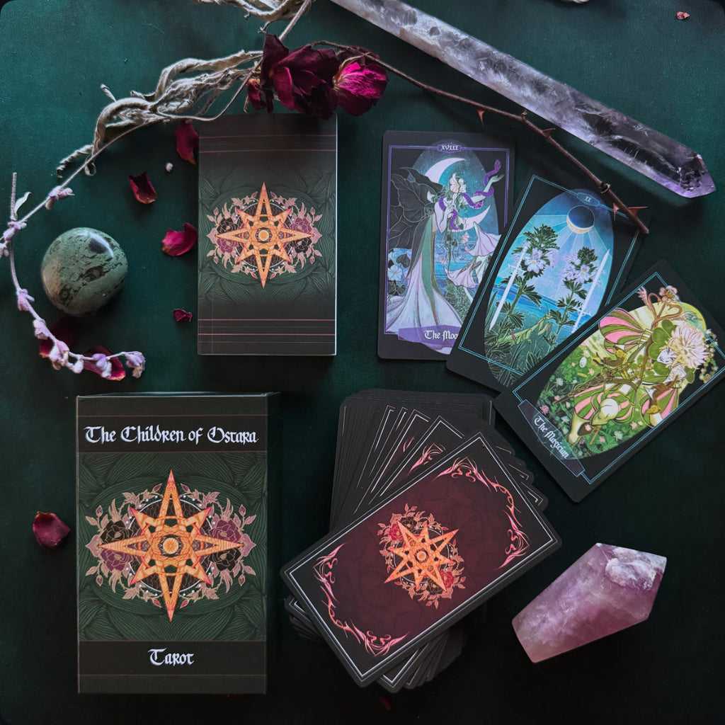 Children of Ostara Tarot Deck & Book Set Black Edition – Award-Winning 78-Card Botanical Tarot