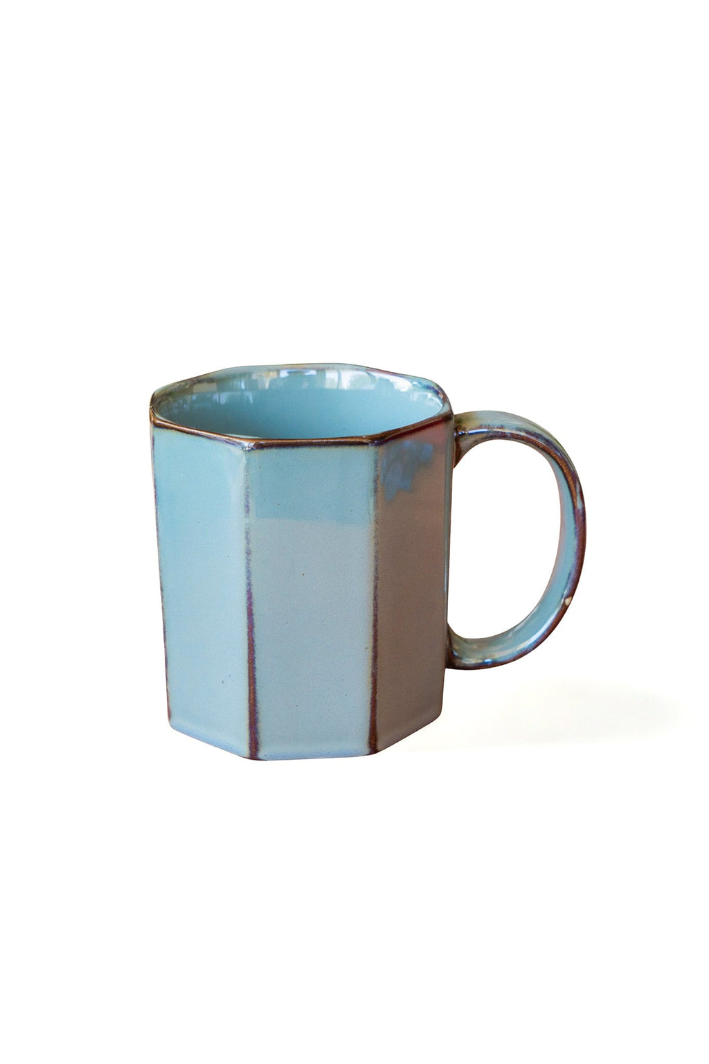 Unique Octagonal Rustic Light Blue Glaze Mug