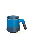 Modern Japanese Inspired Blue Ceramic Tea Steeping Mug - Short