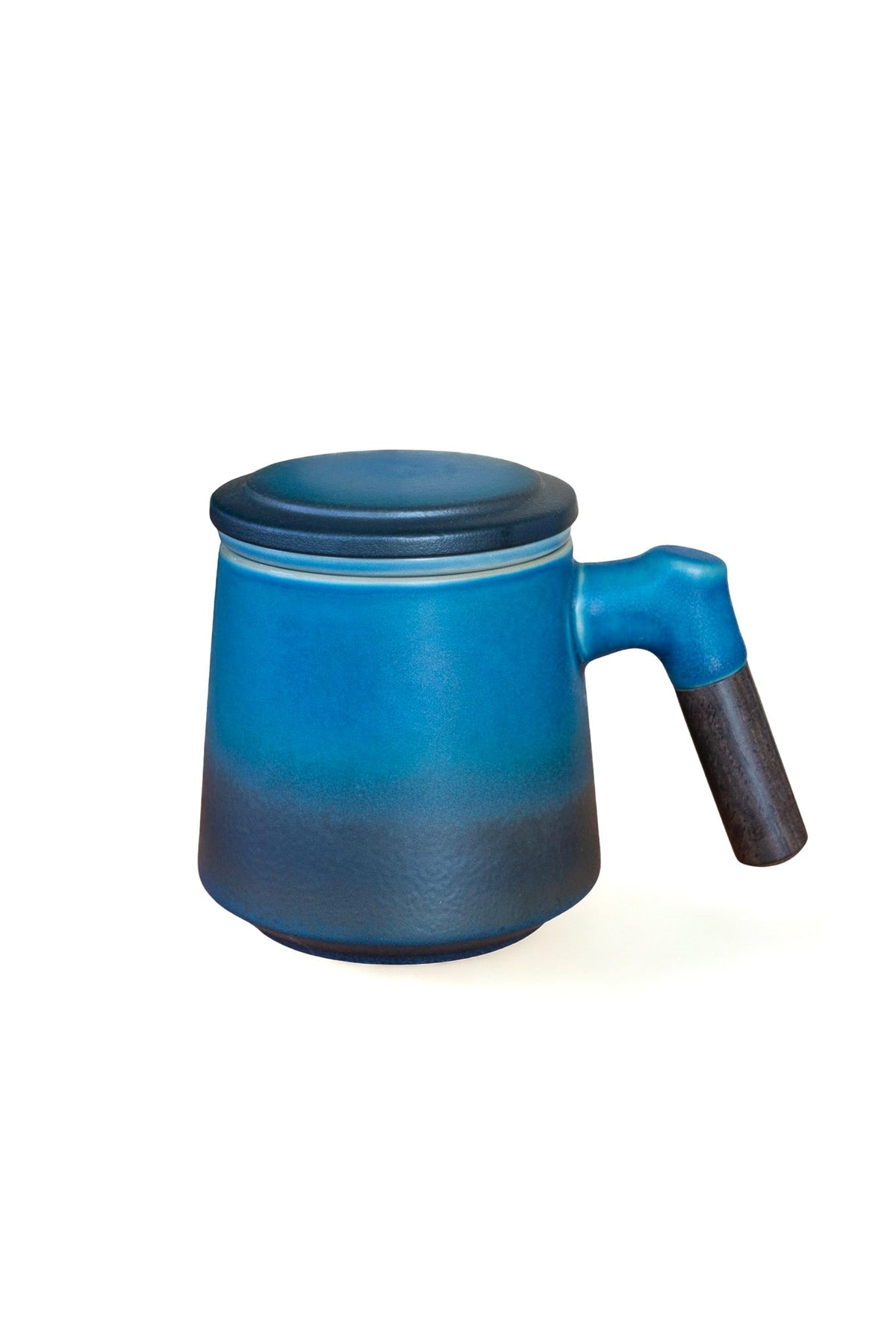 Modern Japanese Inspired Blue Ceramic Tea Steeping Mug - Short