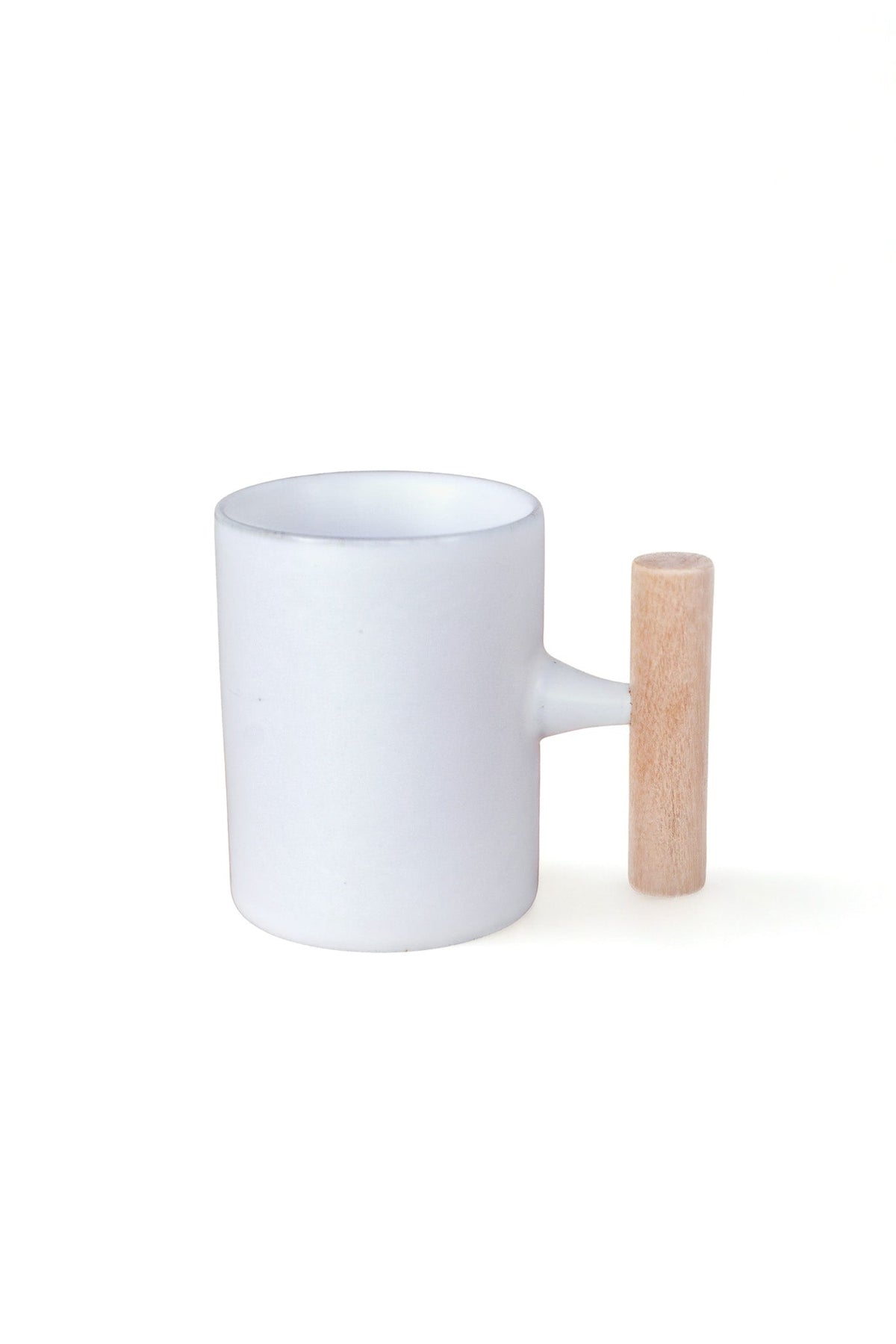 Modern White Glaze Mug With Wooden Handle