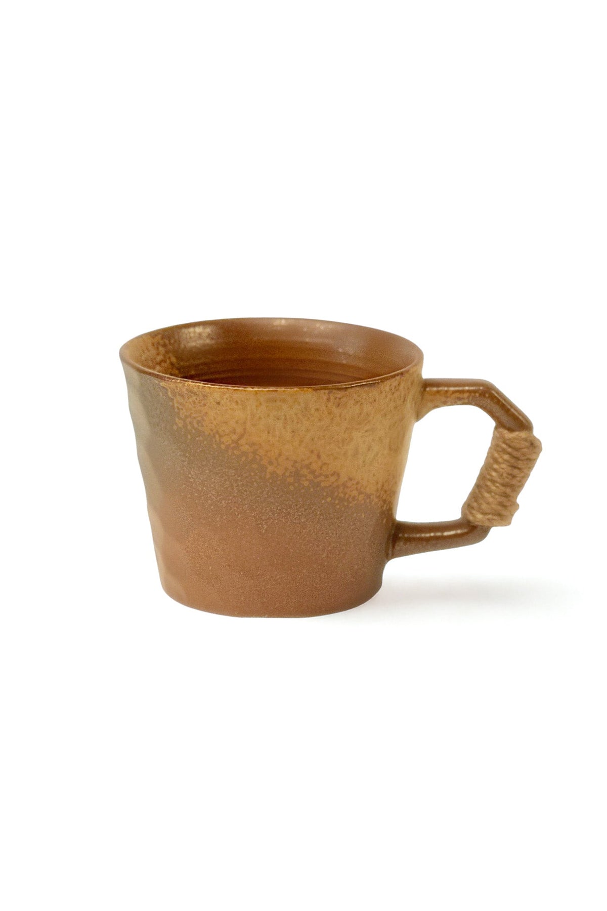 Rustic Handmade Ceramic Coffee Mug – Textured Stoneware with Earthy Glaze & Wrapped Handle