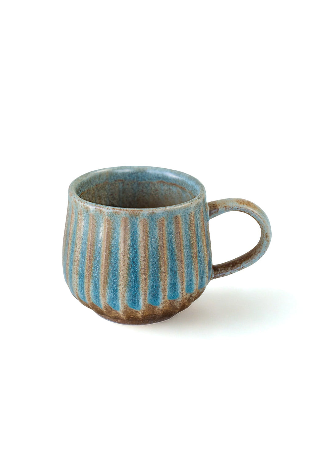 Handmade Vertical Stripe Turquoise Ceramic Vintage Pottery Mug 13oz
