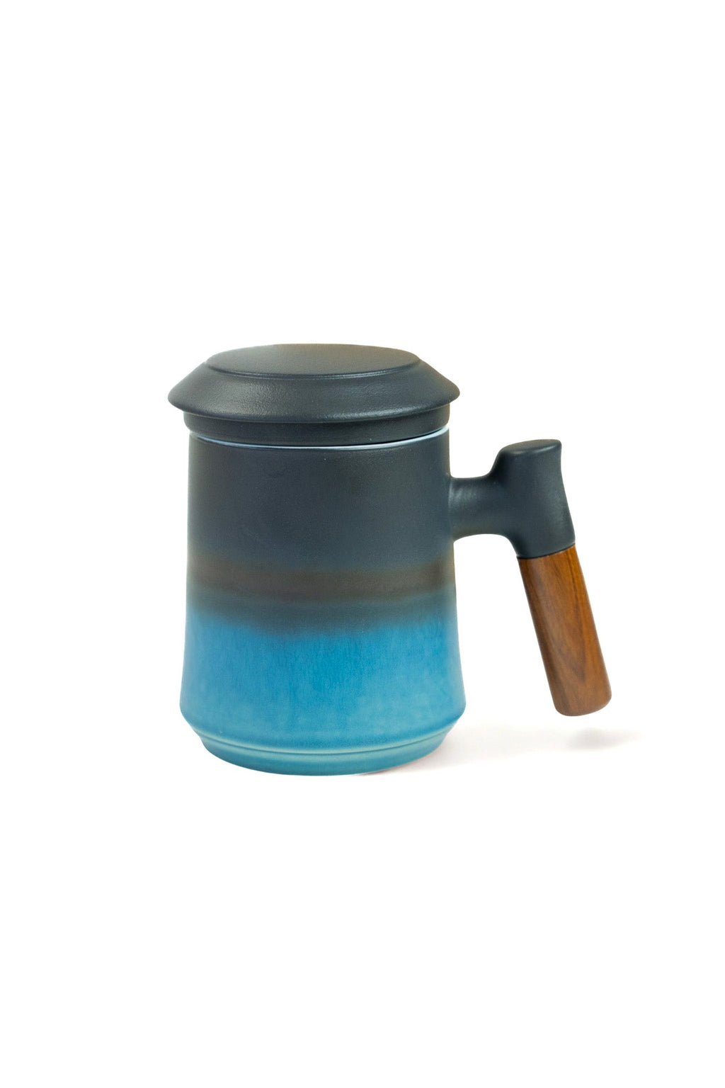 Japanese Ceramic Loose Tea Steeping Mug with Wood Handle - Tall
