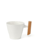 Tapered White Wide Opening Ceramic Mug With Wooden Handle