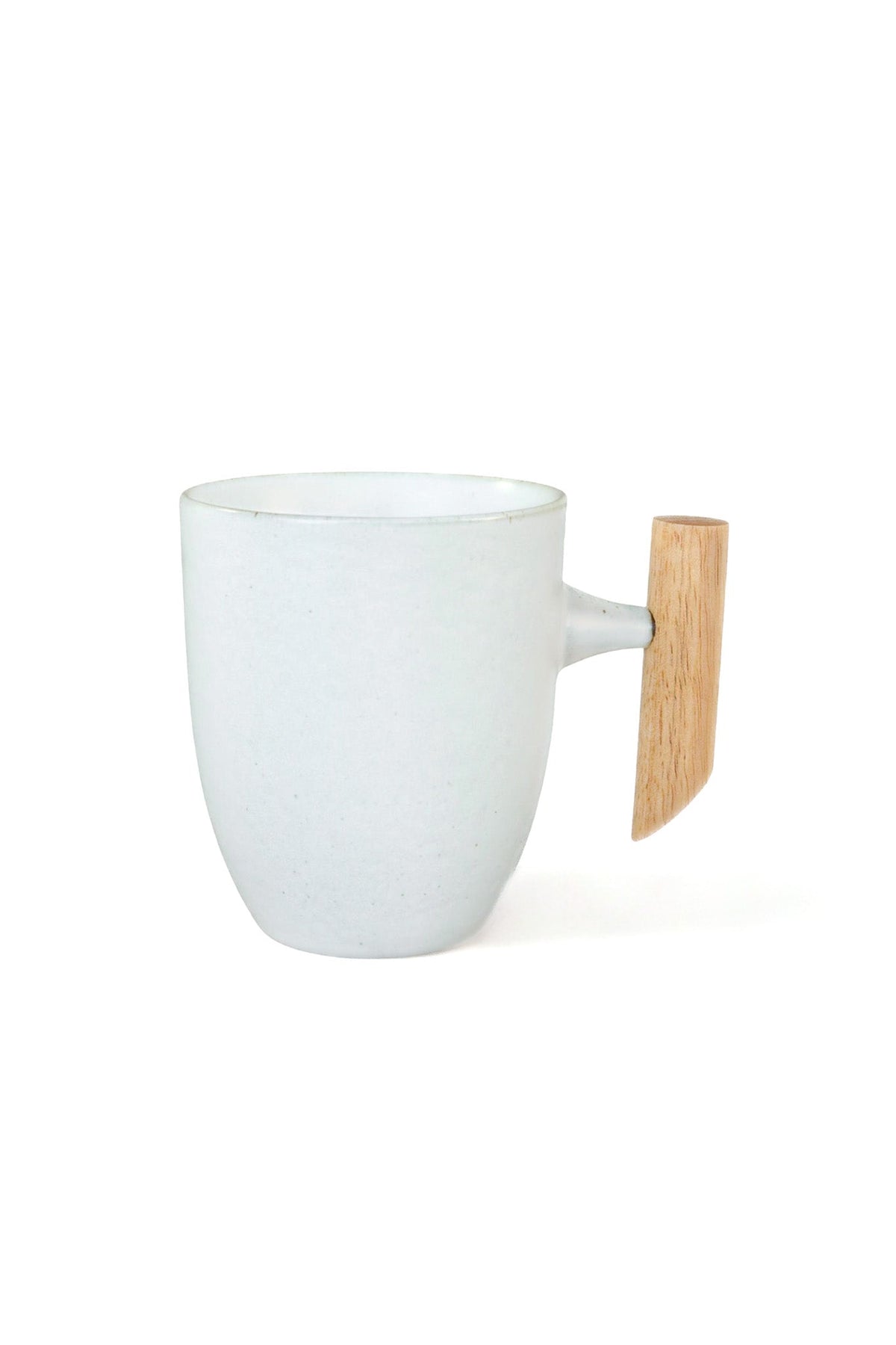 Minimalist Curved Ceramic Mug with Wooden Handle