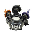 Witchy Halloween Candle Holder - Black Cats With Cauldron 4.65"L X 3.95"W X 3