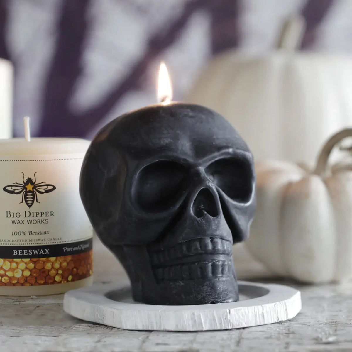 Sculpted Skull Candle – 100% Beeswax – Black - Handcrafted