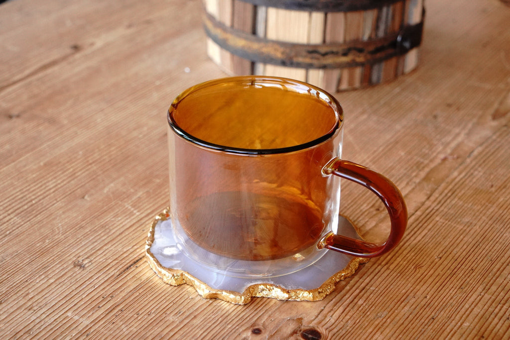 Double Walled Glass Tea / Coffee Mug - Vintage Amber