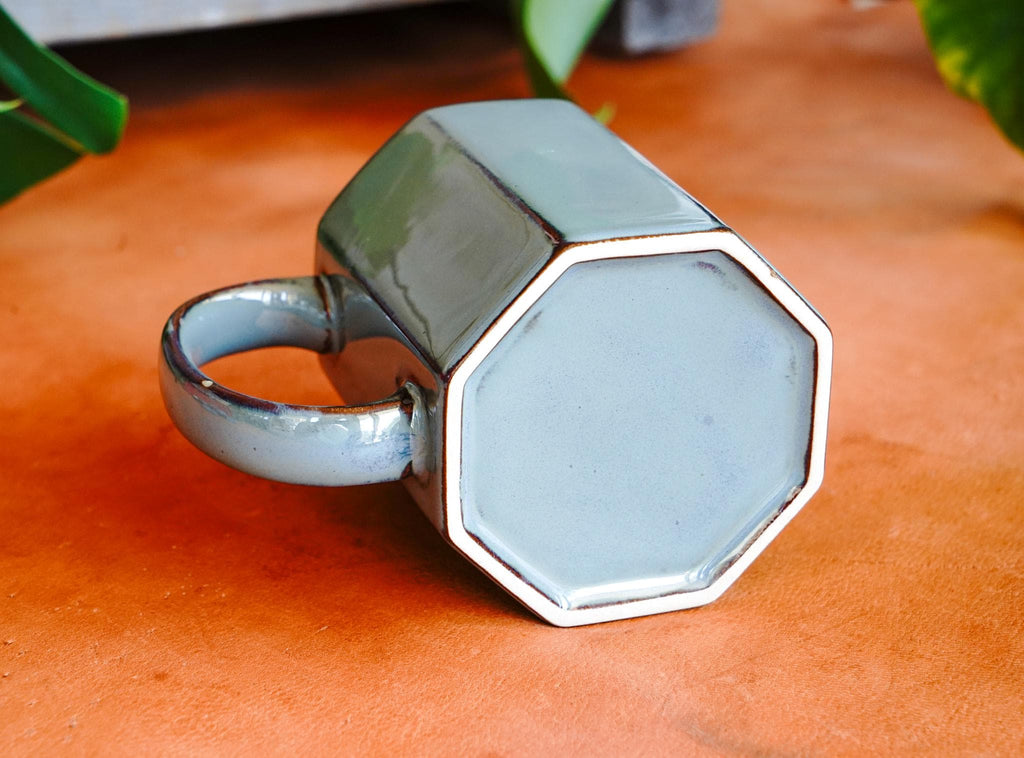 Unique Octagonal Rustic Light Blue Glaze Mug