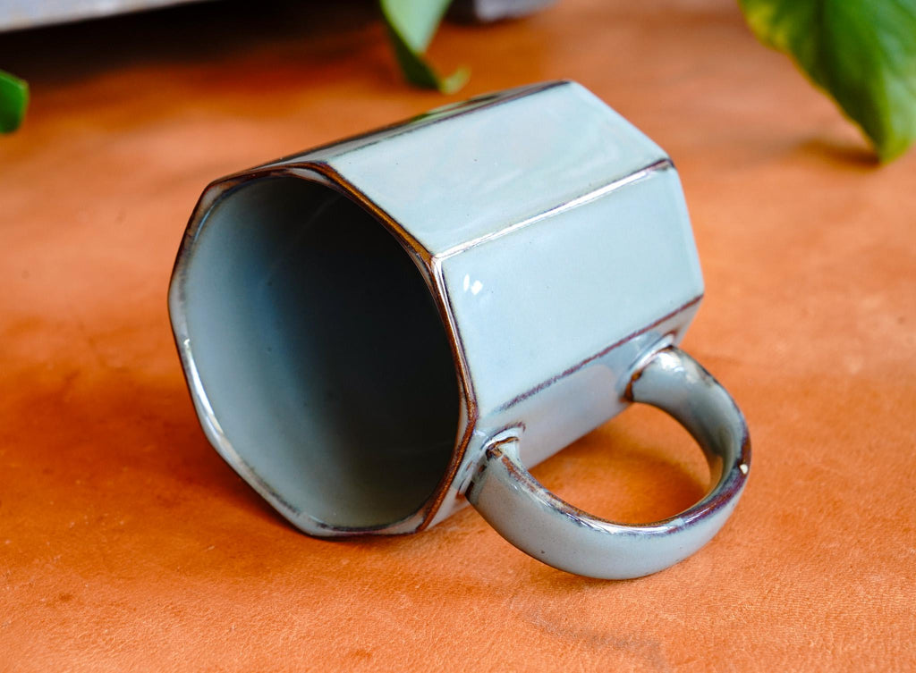 Unique Octagonal Rustic Light Blue Glaze Mug