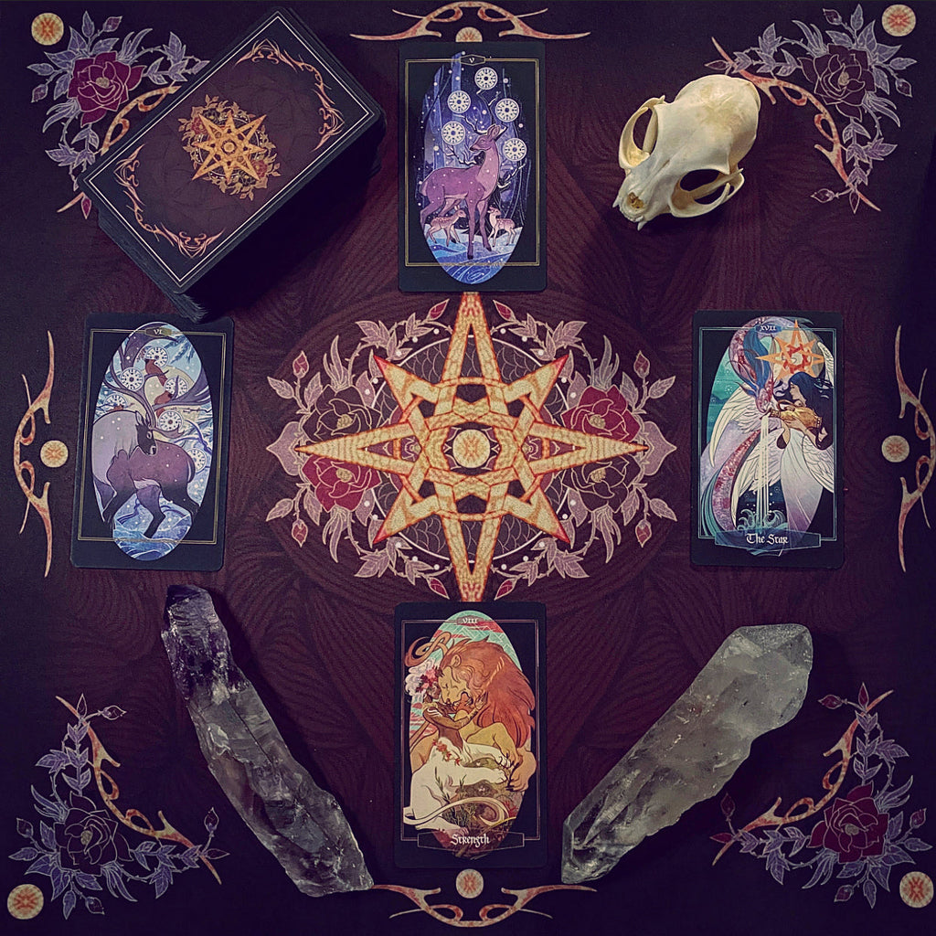 Children of Litha Tarot Deck & Book Set Black Edition – 78-Card Animal Kingdom Botanical Tarot