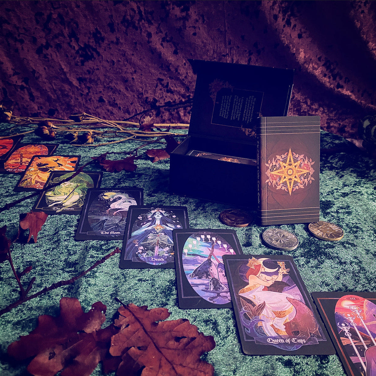 Children of Litha Tarot Deck & Book Set Black Edition – 78-Card Animal Kingdom Botanical Tarot