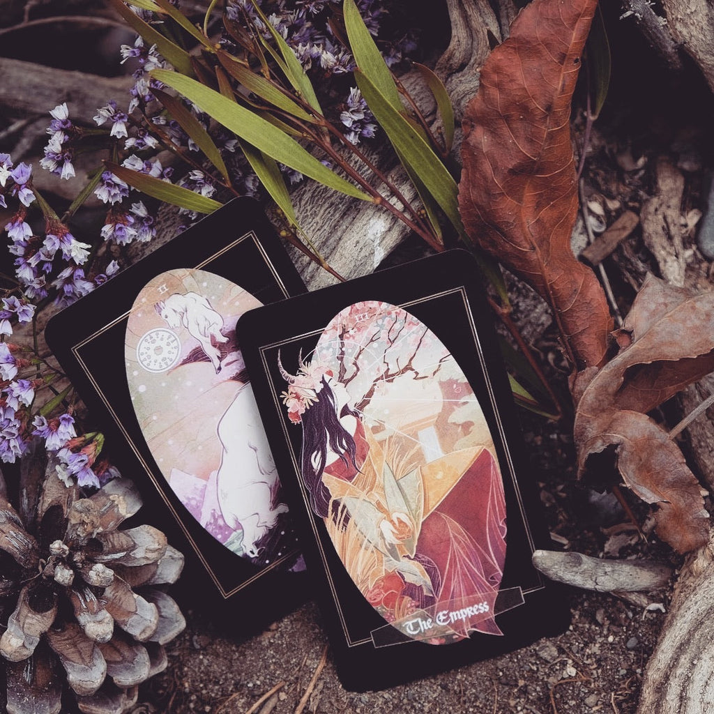 Children of Litha Tarot Deck & Book Set Black Edition – 78-Card Animal Kingdom Botanical Tarot