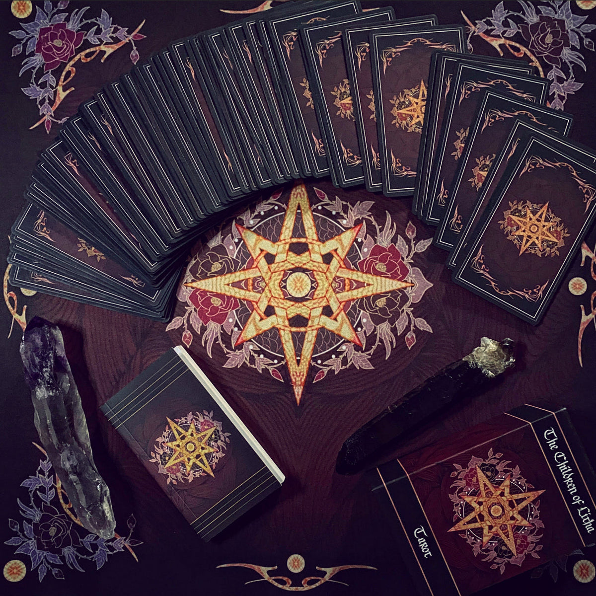 Children of Litha Tarot Deck & Book Set Black Edition – 78-Card Animal Kingdom Botanical Tarot