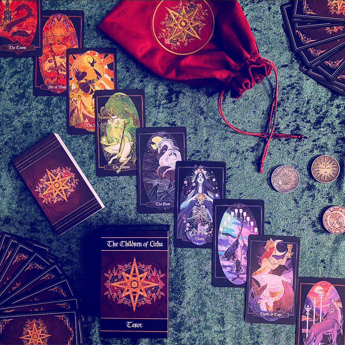 Children of Litha Tarot Deck & Book Set Black Edition – 78-Card Animal Kingdom Botanical Tarot