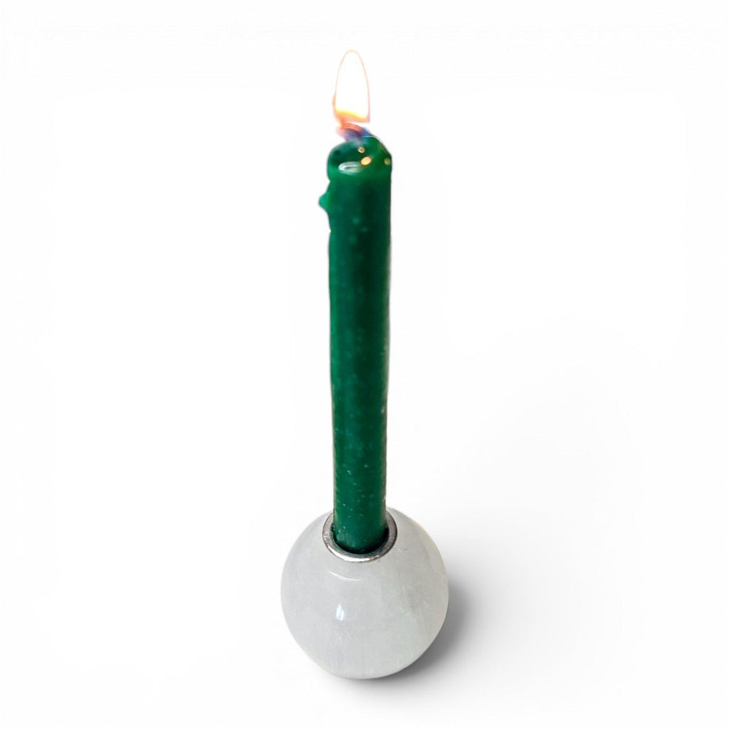 Selenite Satin Spar Mini Sphere Candle Holder – Sacred Space Chime Spell Altar Base