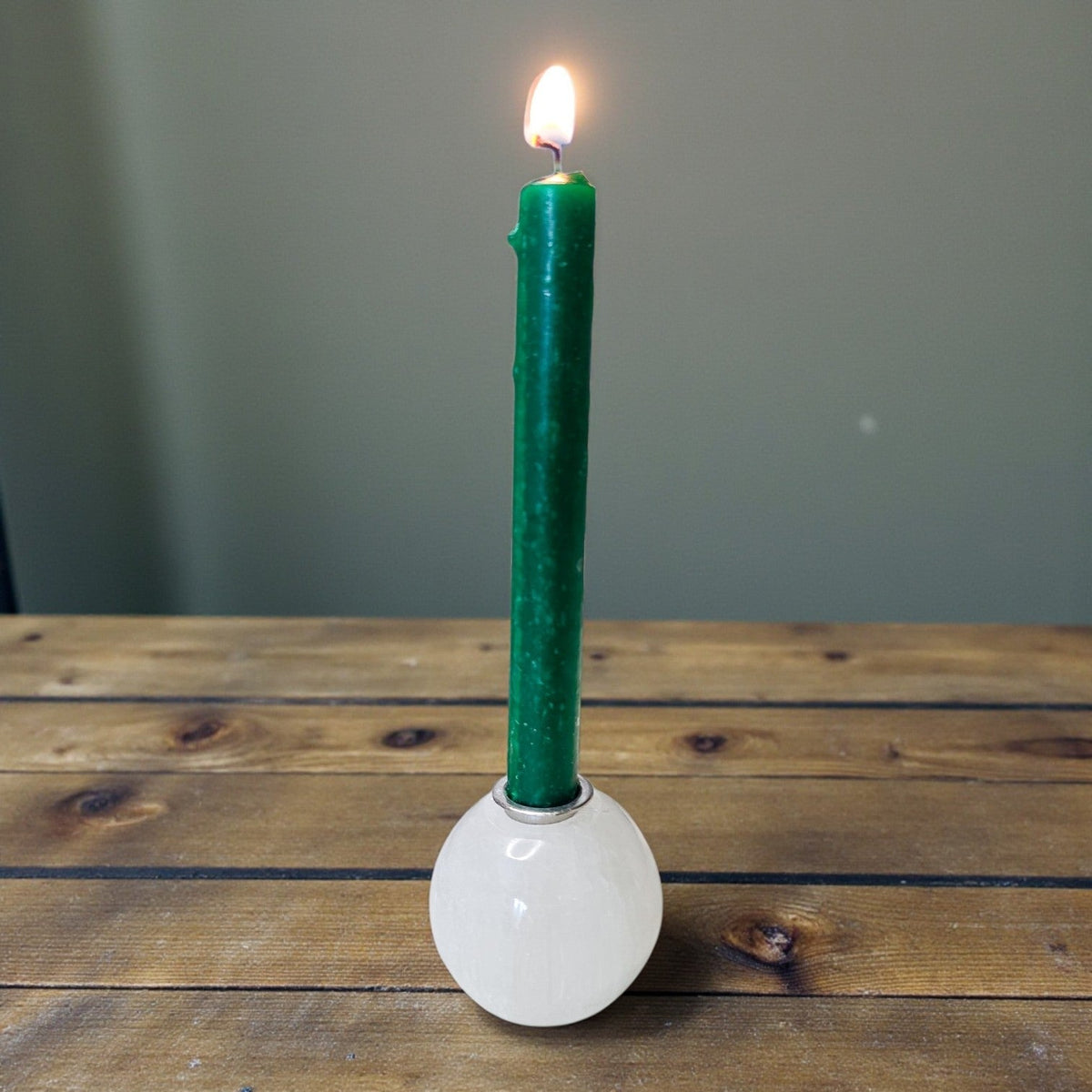 Selenite Satin Spar Mini Sphere Candle Holder – Sacred Space Chime Spell Altar Base